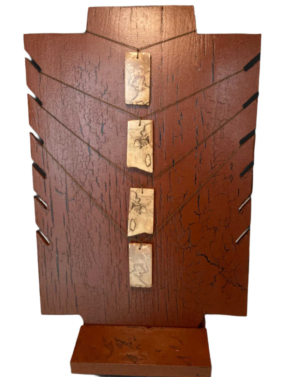 Spalted Birch Wood Pendant Necklace - Image designed by nature. No other booked images are alike. Limited edition. Design Number SBPN-00124 and SBPN-00125