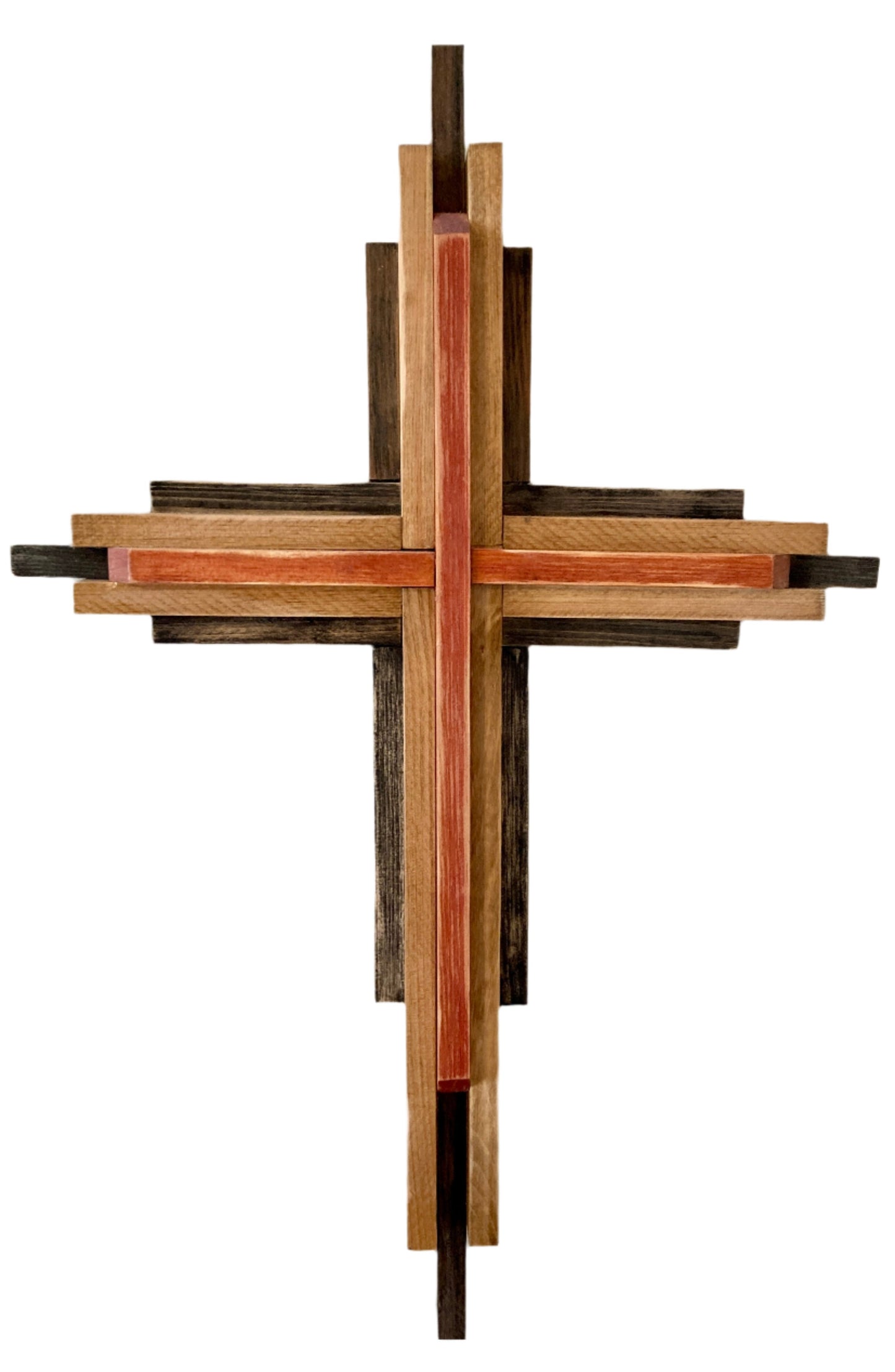 A series of several maple wood stain finishes combined together creates this authentic yet modern design. L
A final Polyurethane protective coat completes the cross to extend it's inspirational look.
Large pictured here:
Comes with a Heavy duty screw for hanging.
Available in two sizes for the perfect space.
Small (S) - 16 1/2 x 9 1/2" and Large (L) - 32 x 21". 