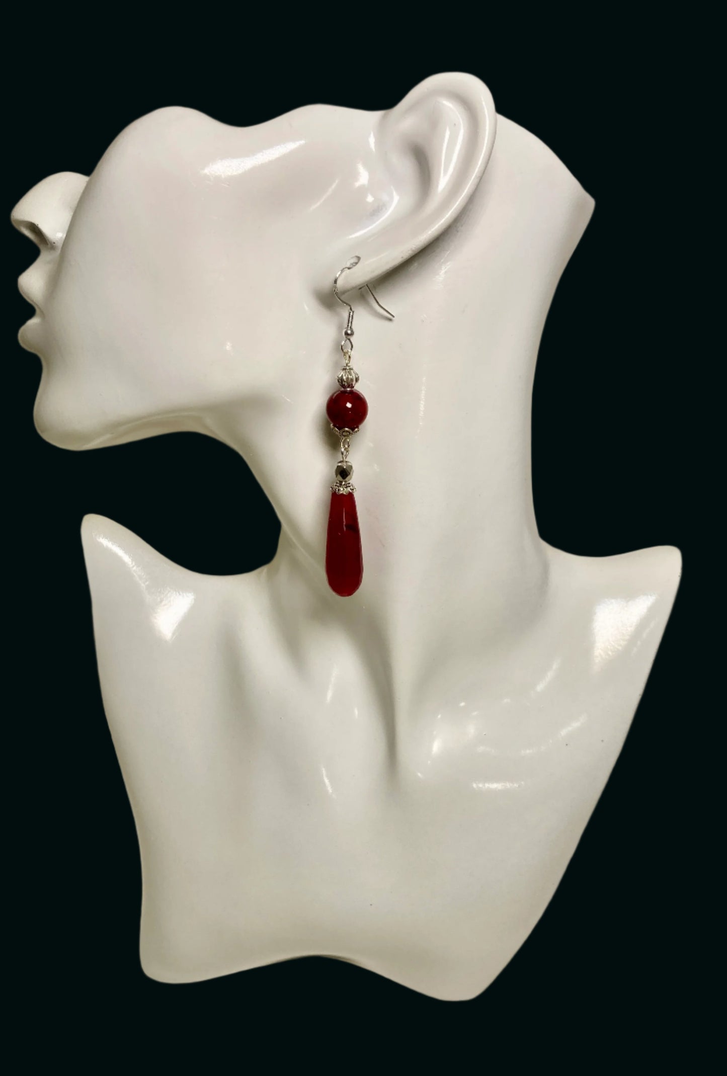 These earrings measure 2" in length (Sterling silver ear wire not included)
Each pair features a corresponding color bead and 2 silver beads for added charm.