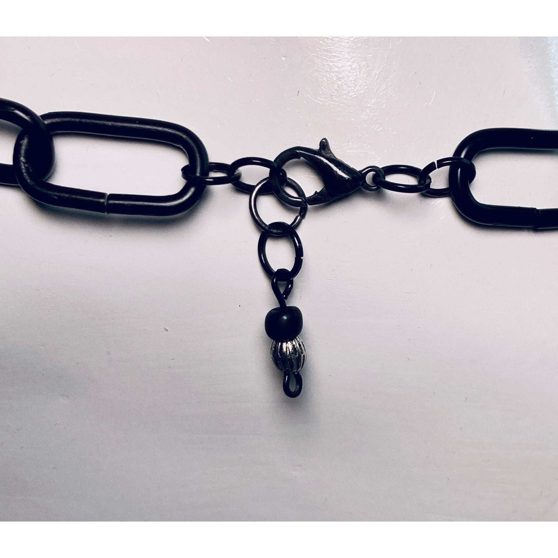 A close-up rear view of the Chunky Paper Clip chain (clasp) Choker/Necklace.